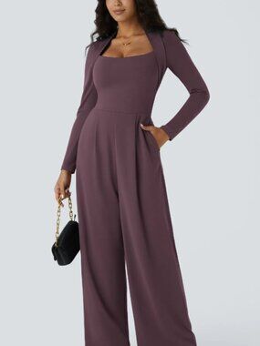 Halara Long Sleeve Pocket Wide Leg Jumpsuit-Women Size M